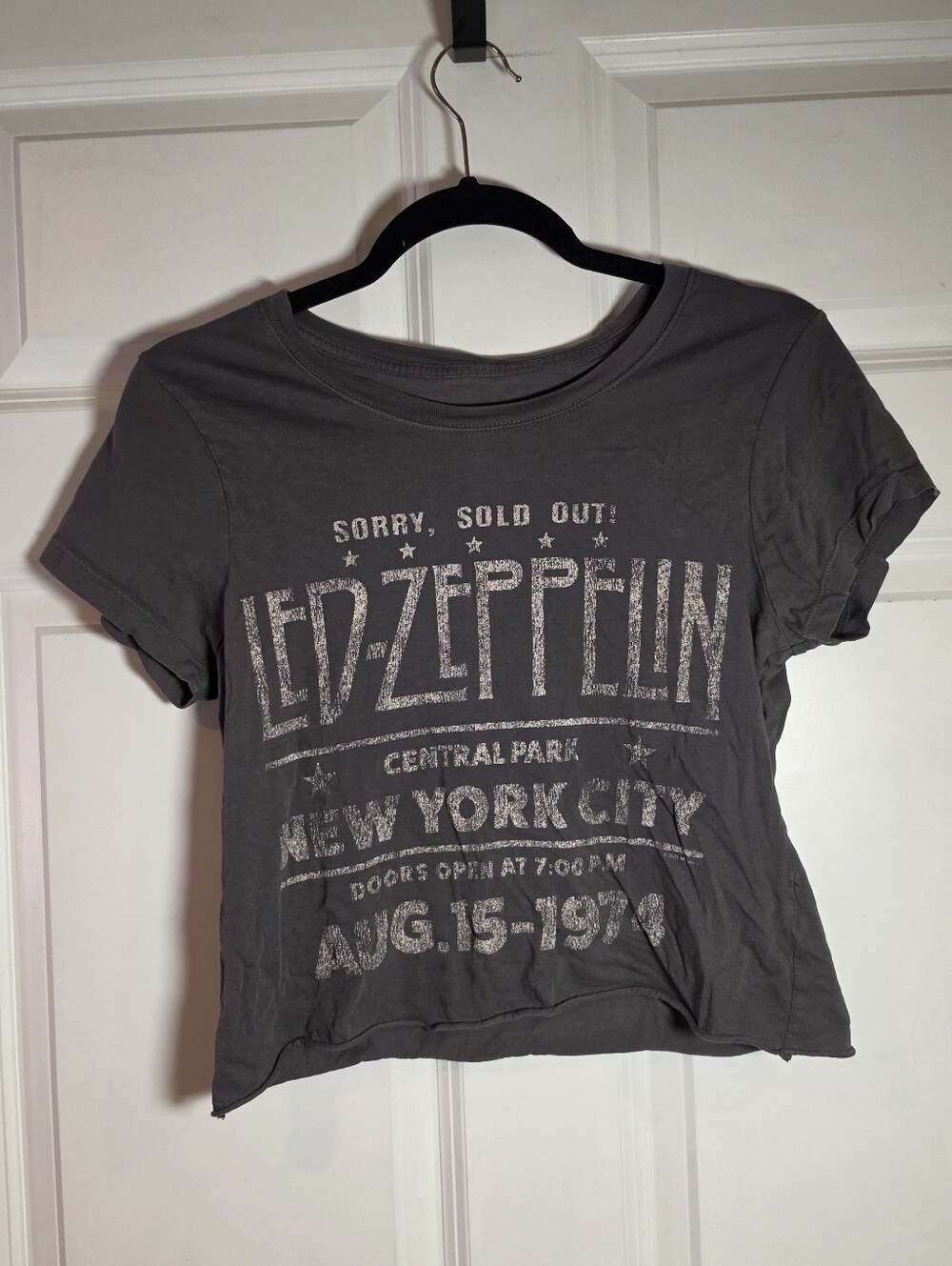 Led Zeppelin Graphic Cropped Baby Tee - Gray Cotton M